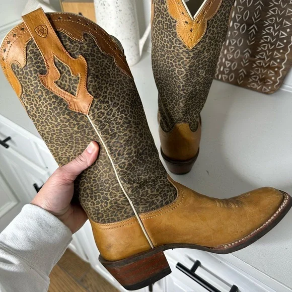 Ariat Crossfire Leopard Flare Leather Wester Cowboy Boots Women's - Size 8.5 B - Picture 7 of 8